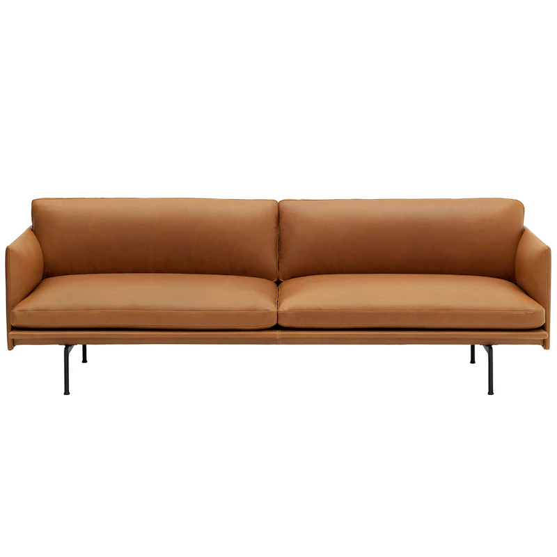Outline Sofa 3-Seater, Black Aluminium / Refine Leather Cognac