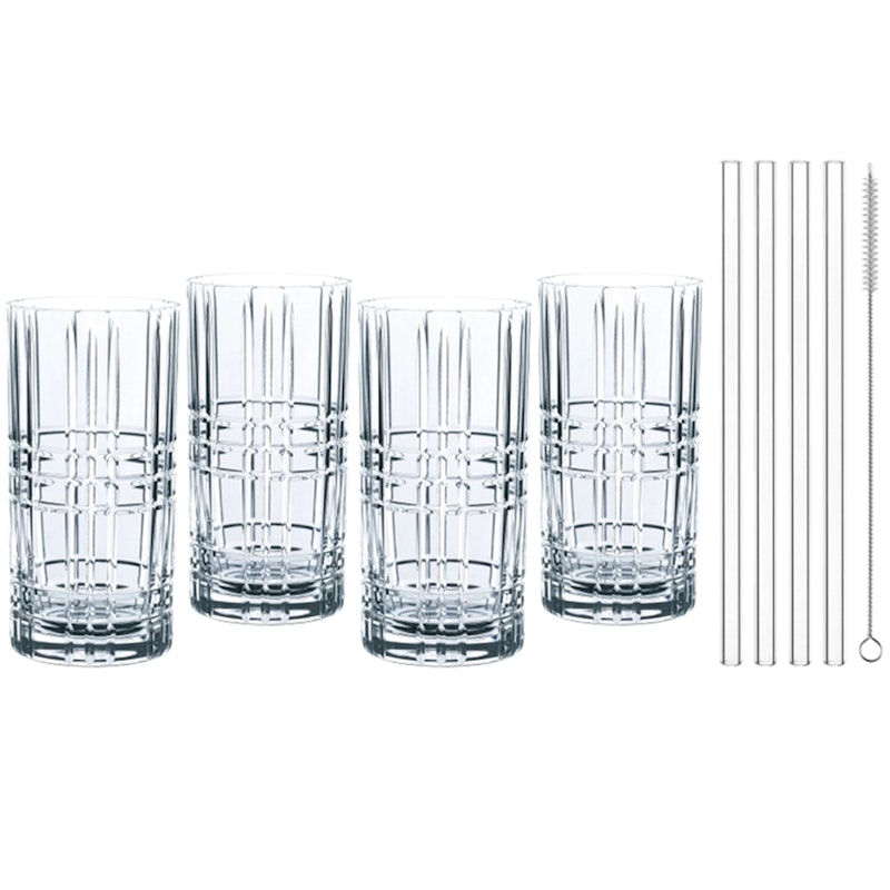 Feel Good Longdrink Glass With Straw 44.5 cl 4-pack