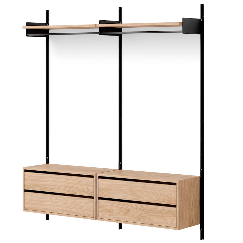 New Works Wardrobe Shelf 2 Cabinets With Drawers, Oak / Black