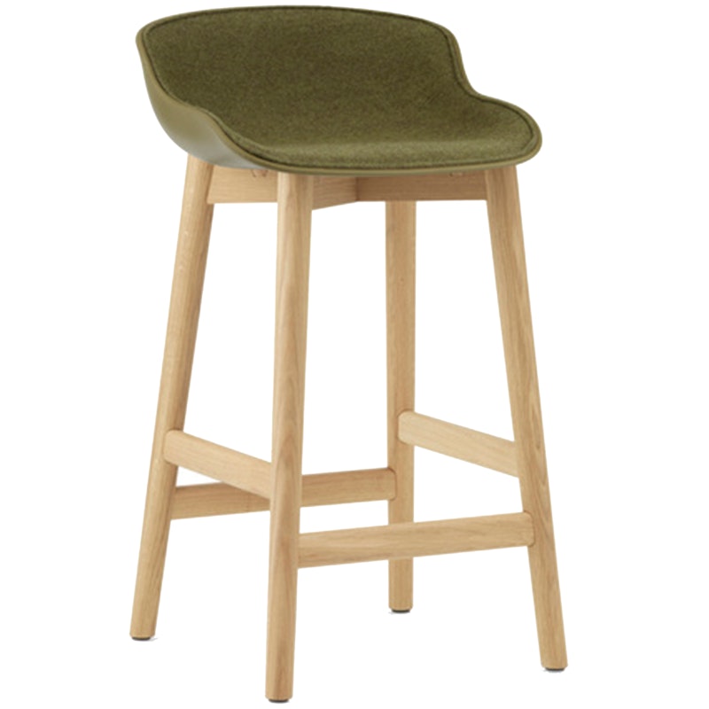 Hyg Bar Stool 65 cm, Upholstered Front, Olive / Oak