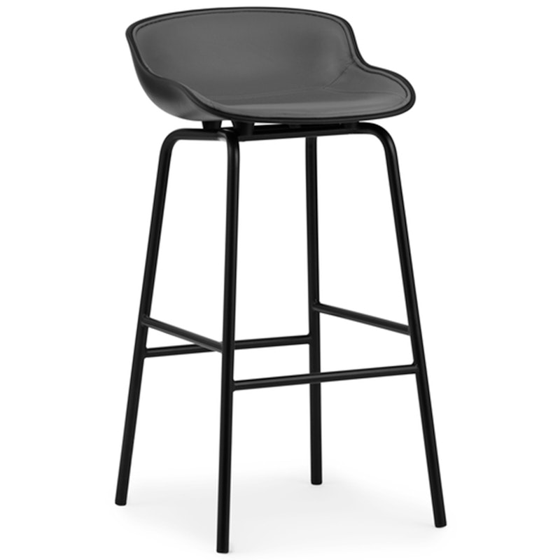 Hyg Bar Stool 75 cm, Upholstered Front, Black Leather