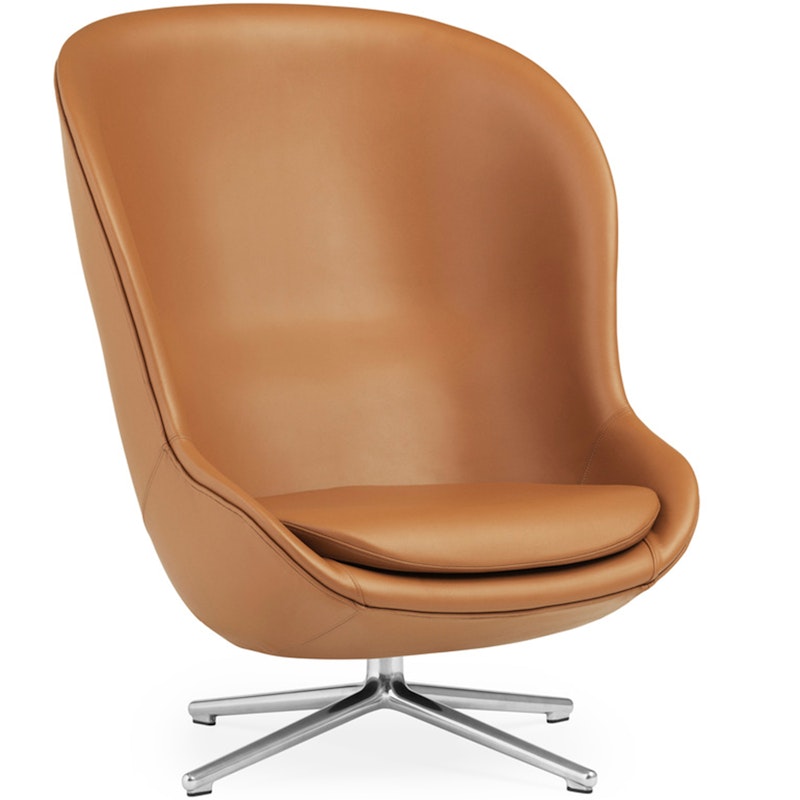 Hyg Armchair High With Swivel Base, Brandy Leather / Aluminium