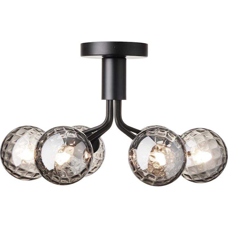 Apiales 6 Flush Ceiling Light, Satin Black / Smoked