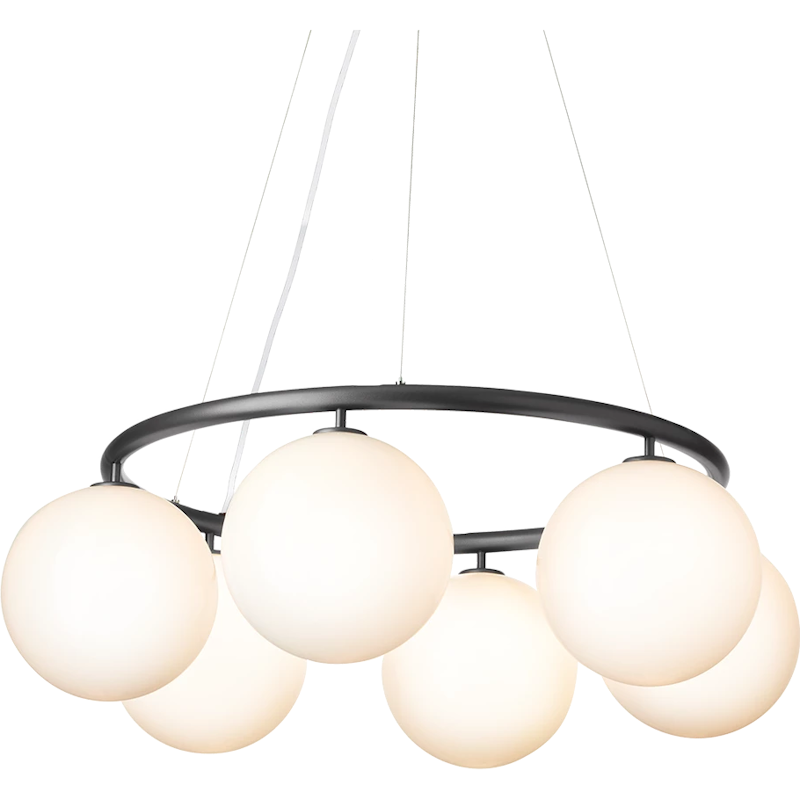 Miira 6 Circular Chandelier, Rock Grey / Opal