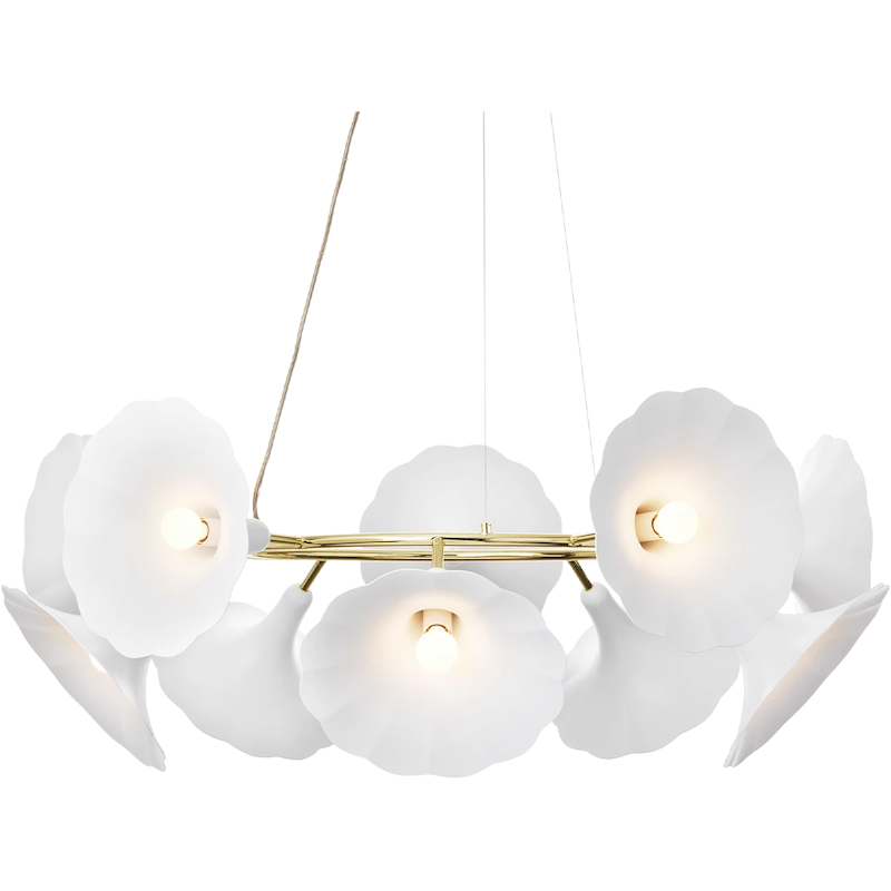 Petalii 10 Chandelier, White / Brass