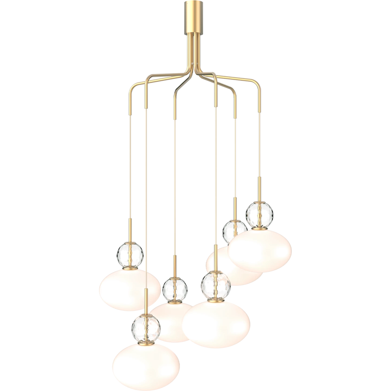 Rizzatto Cluster 6 Chandelier, Brass / Opal