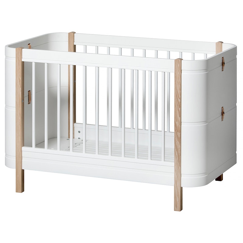 Wood Mini+ Basic Bed, 68x122/162cm, White/Oak