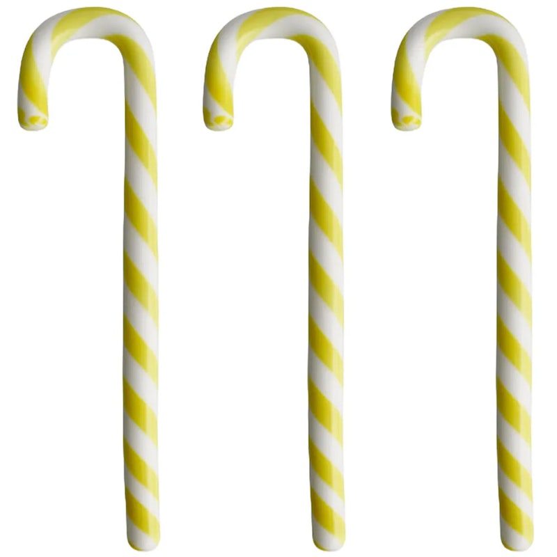 Polka Stick Christmas Decoration 17 cm 3-pack, White/Yellow