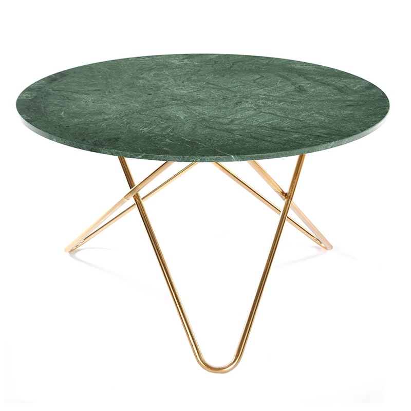 Big O Dining table, Brass frame/Green marble