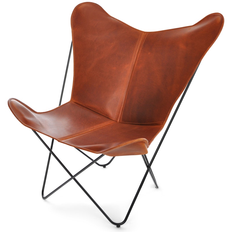 Papillon Bat Chair, Black Chassis, Leather Cognac