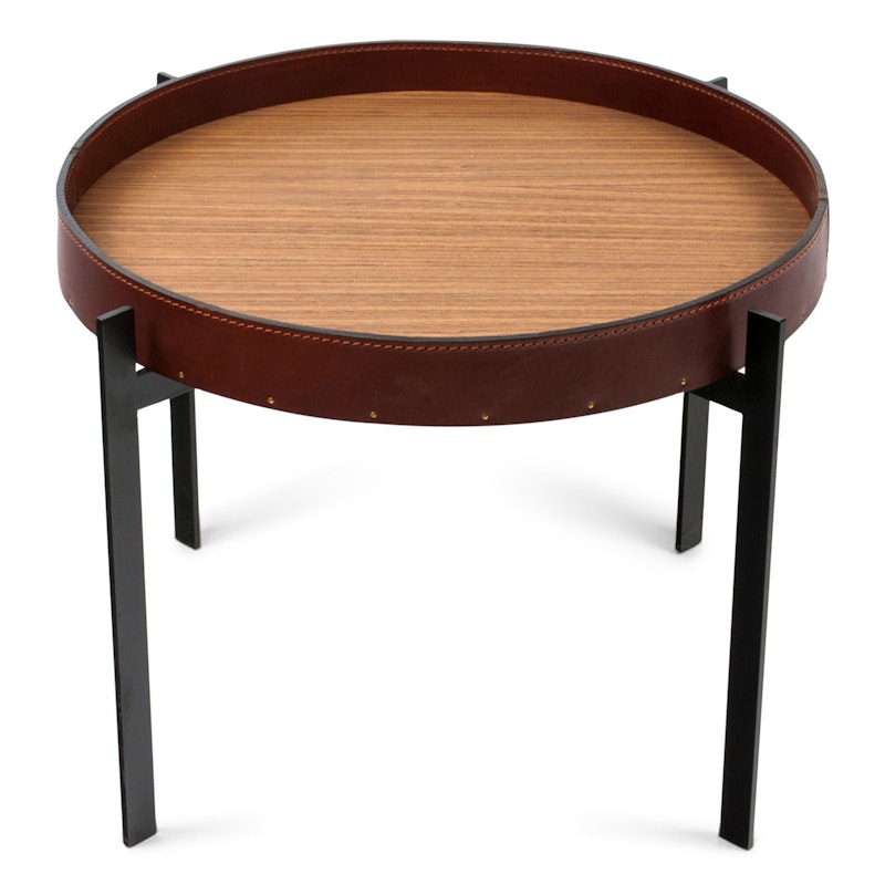 Single Deck Table, Black Base, Teak/Cognac Leather