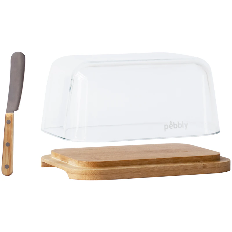 Butter Dish With Butter Knife, Glass / Bamboo