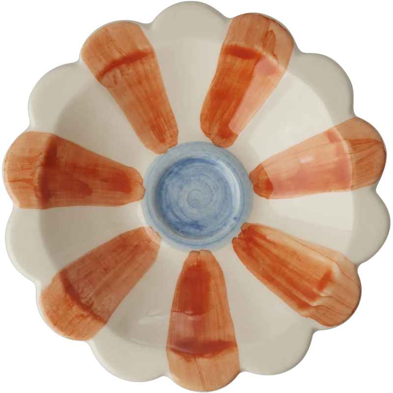Flower Dip Bowl With Hand-painted Stripes, Orange
