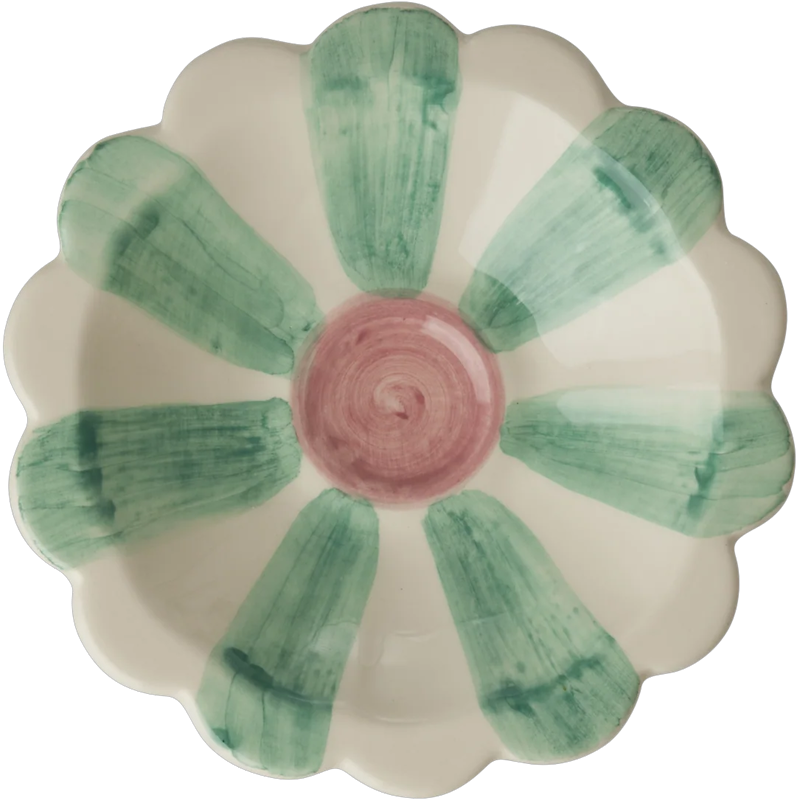 Flower Dip Bowl With Hand-painted Stripes, Soft Green