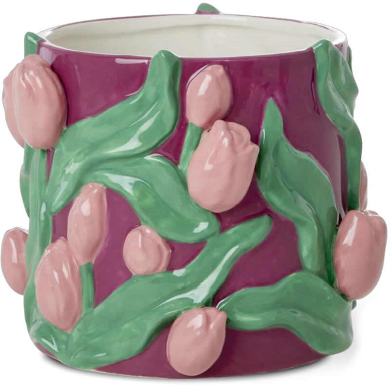 Flower Pot With Embossed Tulips 15 cm