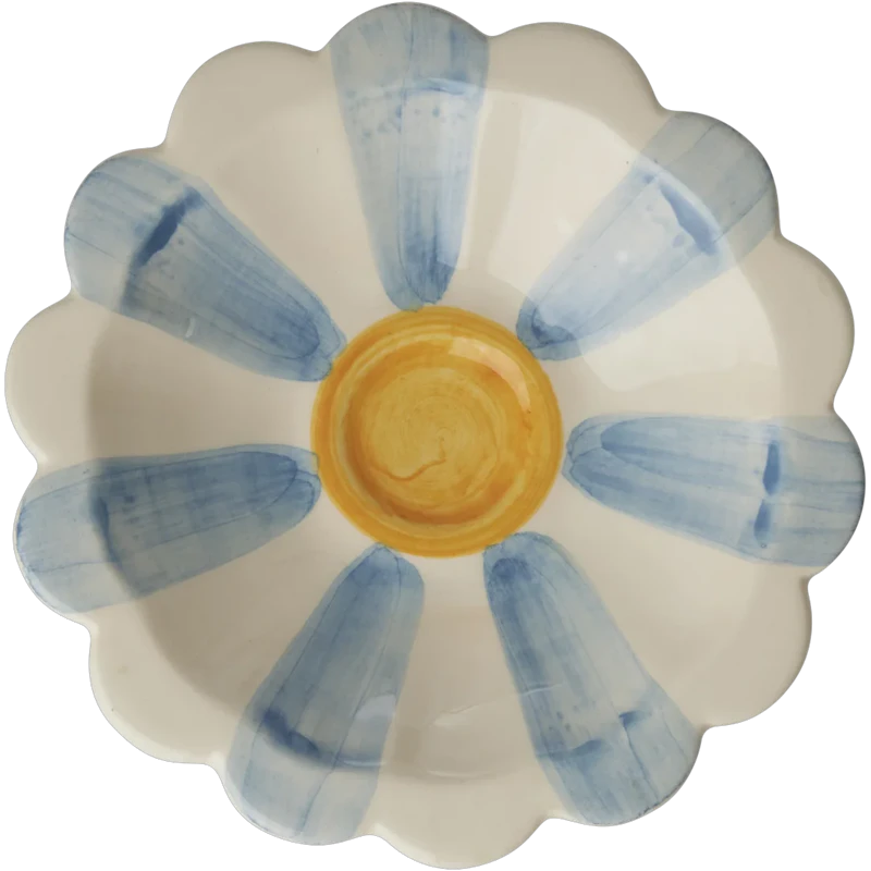 Flower Dip Bowl With Hand-painted Stripes, Blue