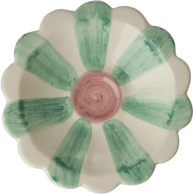 Flower Dip Bowl With Hand-painted Stripes, Soft Green