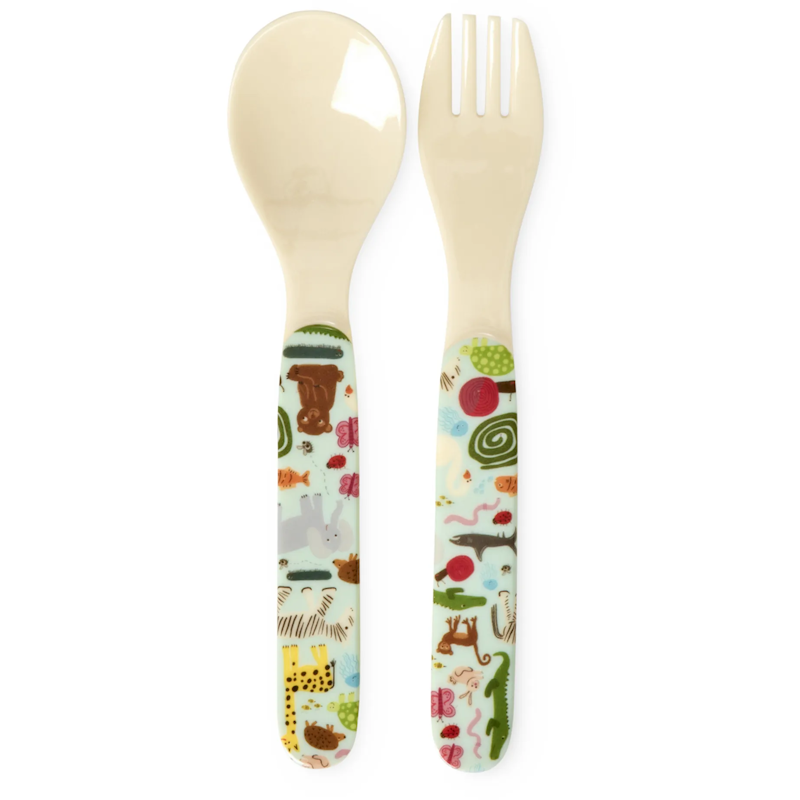 Spoon + Fork Melamine, Mint Wildlife