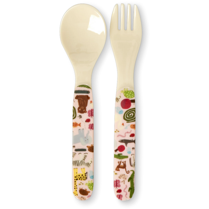 Spoon + Fork Melamine, Pink Wildlife