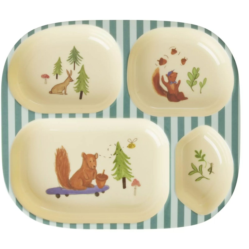 Melamine Plate With 4 Compartments, Blue Happy Forest