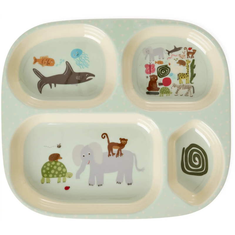 Melamine Plate With 4 Compartments, Mint Wildlife