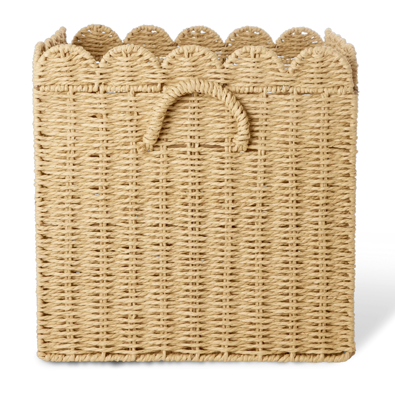 Paper Rope Basket Foldable With Scalloped Edges 33 cm, Natural