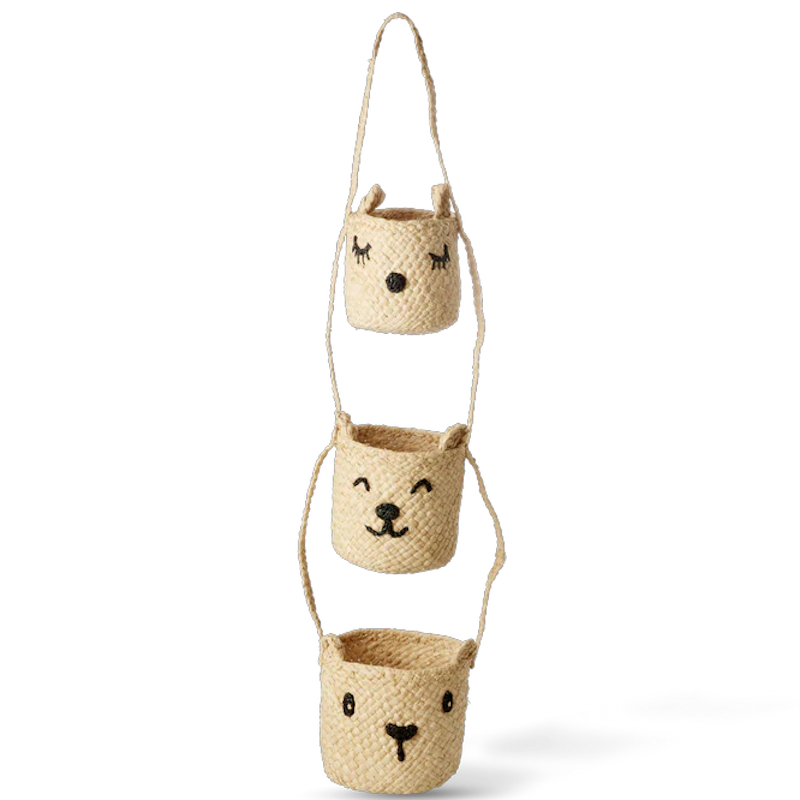 Raffia Hanging Storage With Animal Heads, Natural