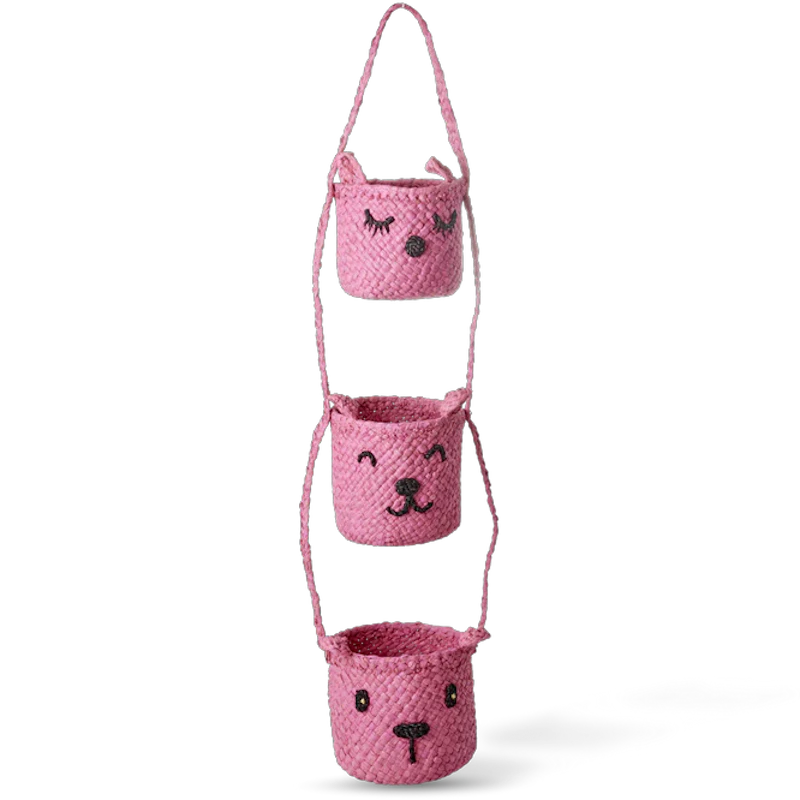 Raffia Hanging Storage With Animal Heads, Pink