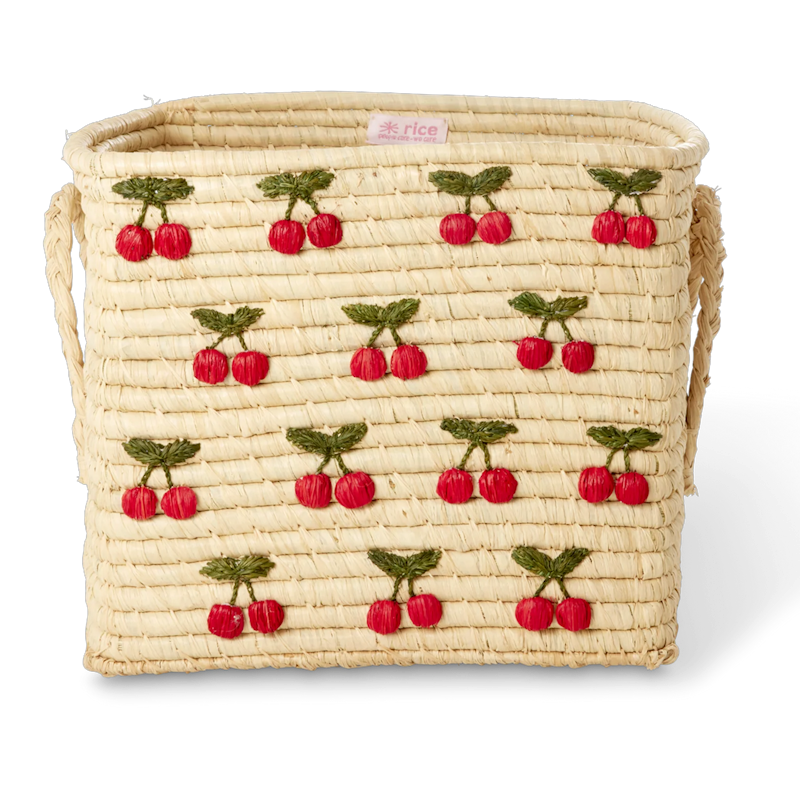 Raffia Basket Square With Cherries