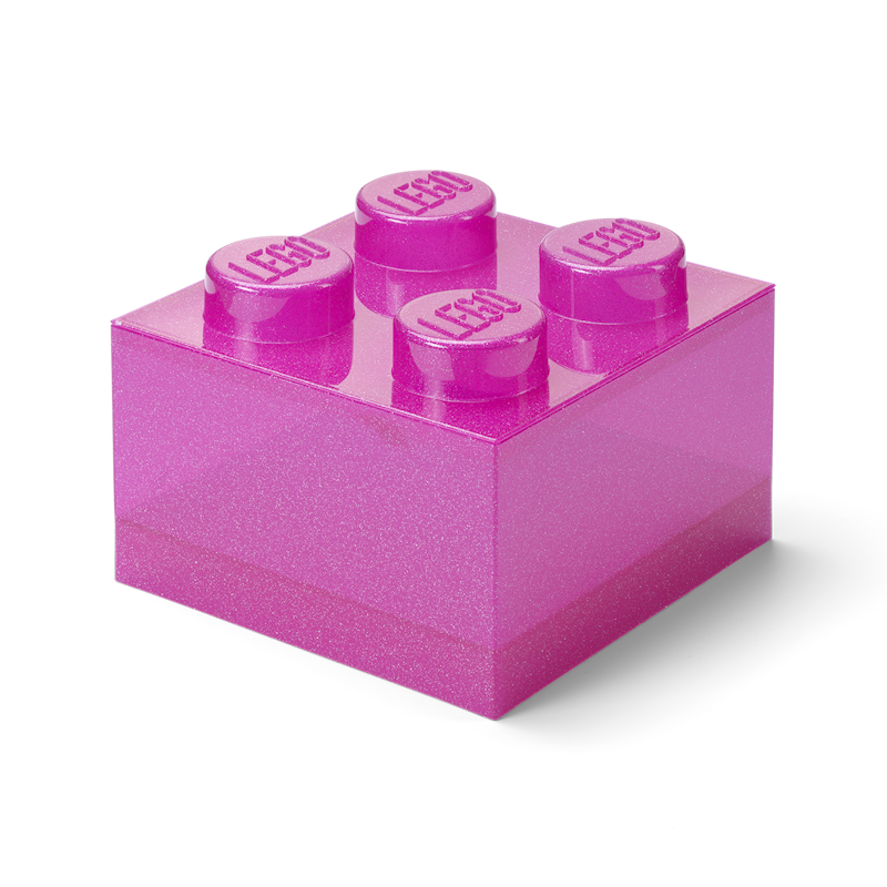 LEGO® Brick Storage Box Translucent 4 Knobs, Glitter Medium Violet