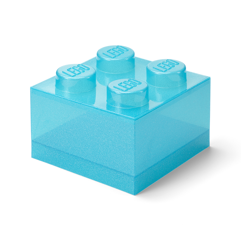 LEGO® Brick Storage Box Translucent 4 Knobs, Glitter Light Blue