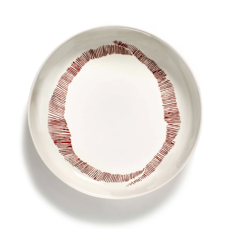 Feast Deep Plate 22 cm, White / Red Striped