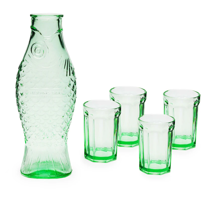 Fish & Fish Carafe With 4 Tumblers, Green