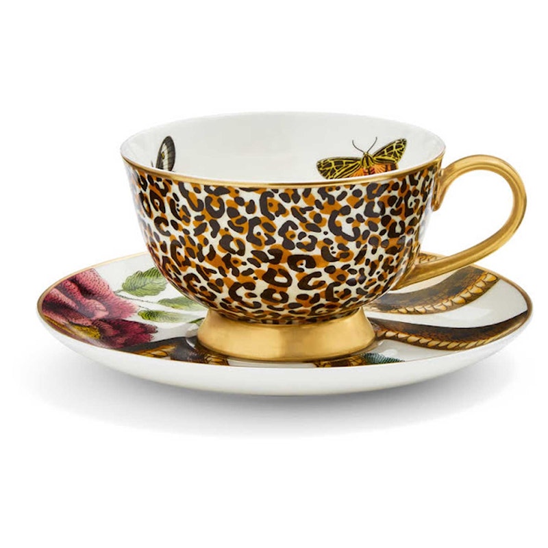 Creatures Of Curiosity Teacup With Saucer, Leopard/Snake