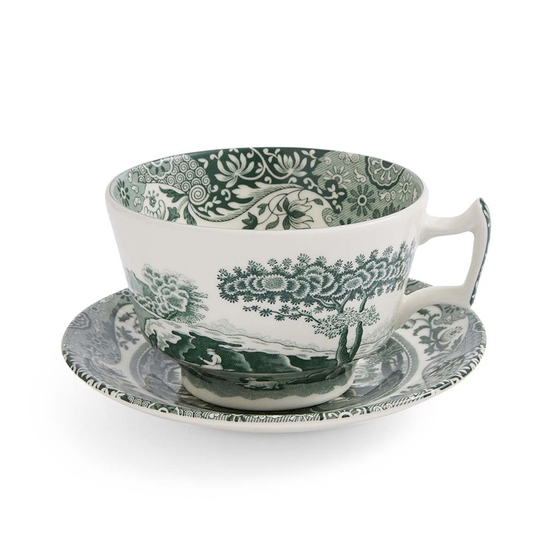 Heritage Green Italian Breakfast Cup With Saucer, Green