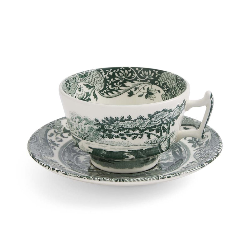 Heritage Green Italian Teacup With Saucer, Green