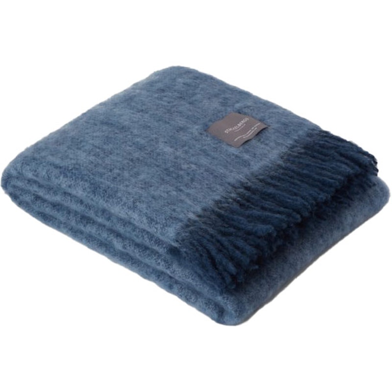 Mohair Blanket Rolled Fringe 130x170 cm, Denim / Sky Blue Melange