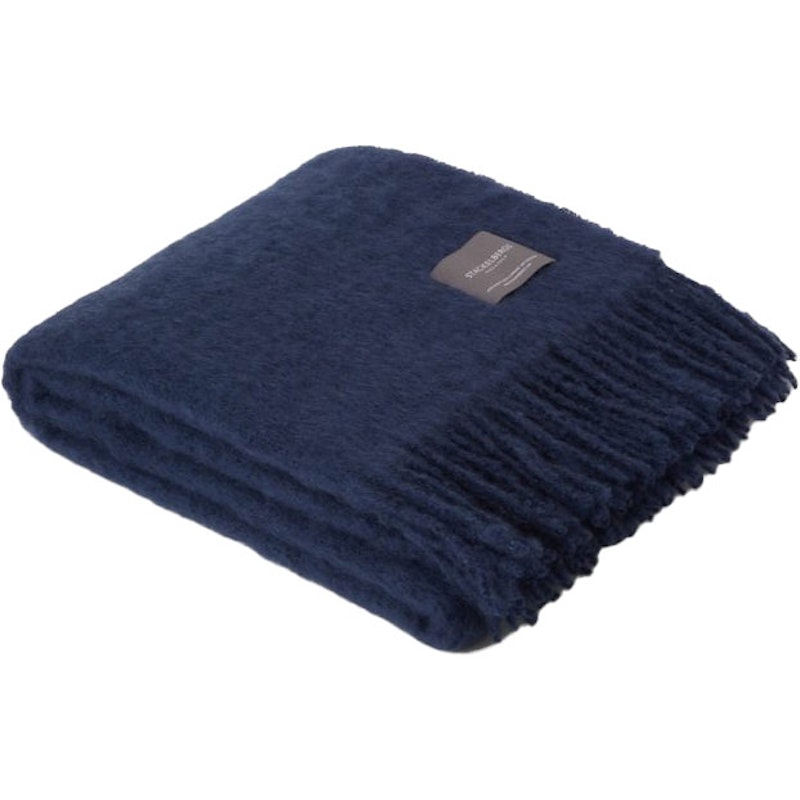 Mohair Blanket Rolled Fringe 130x170 cm, Denim Blue