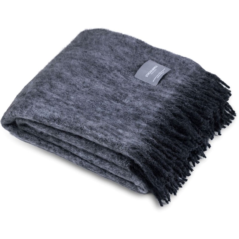Mohair Blanket Rolled Fringe 130x170 cm, Black / Slate Melange