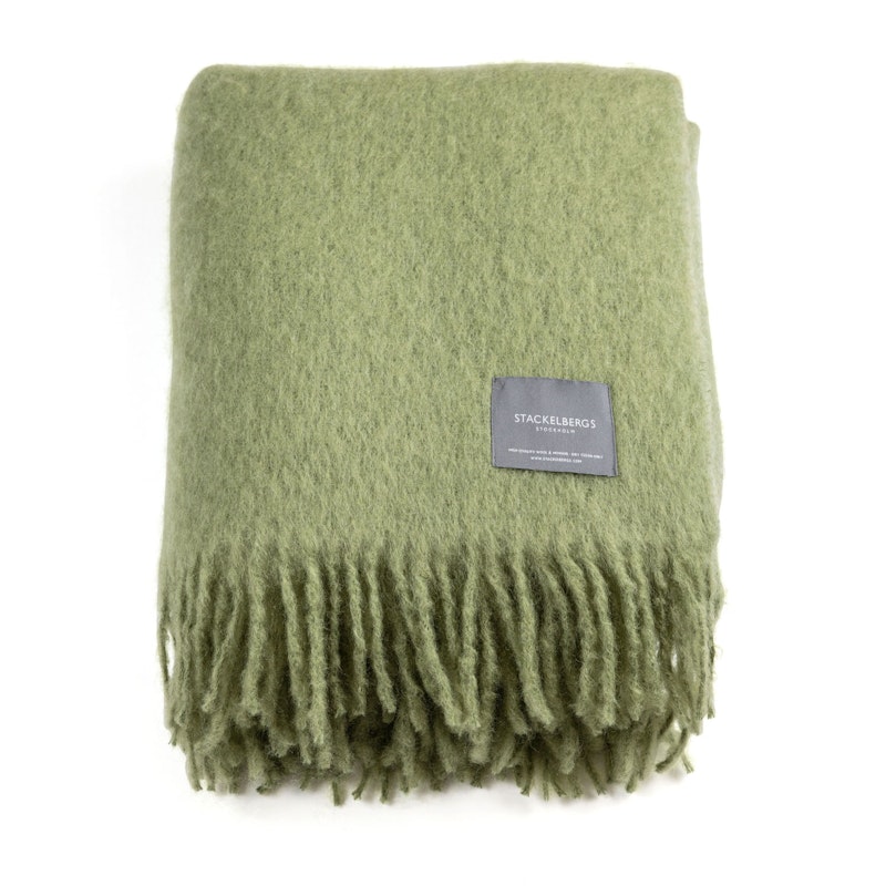 Mohair Blanket Rolled Fringe 130x170 cm, Olive Green