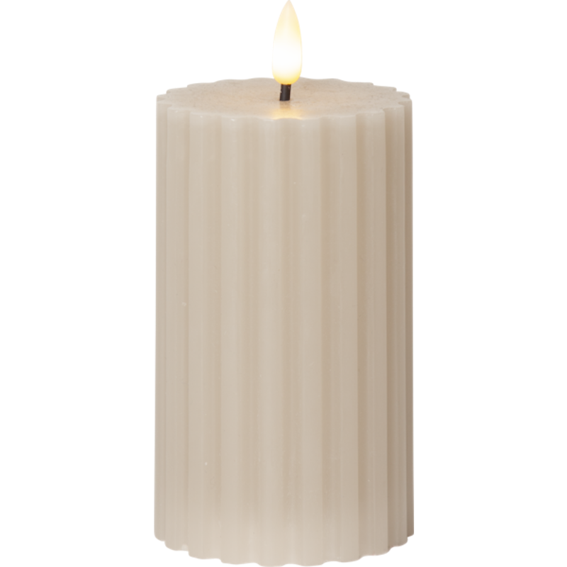 Flamme Stripe Pillar Candle LED 15 cm, Beige