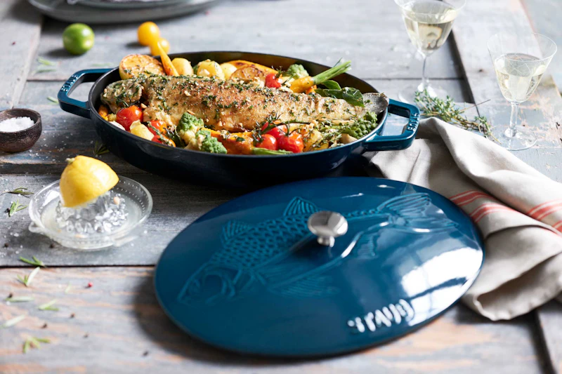 La Mer Casserole 33 cm Petrol Blue from Staub | RoyalDesign.co.uk