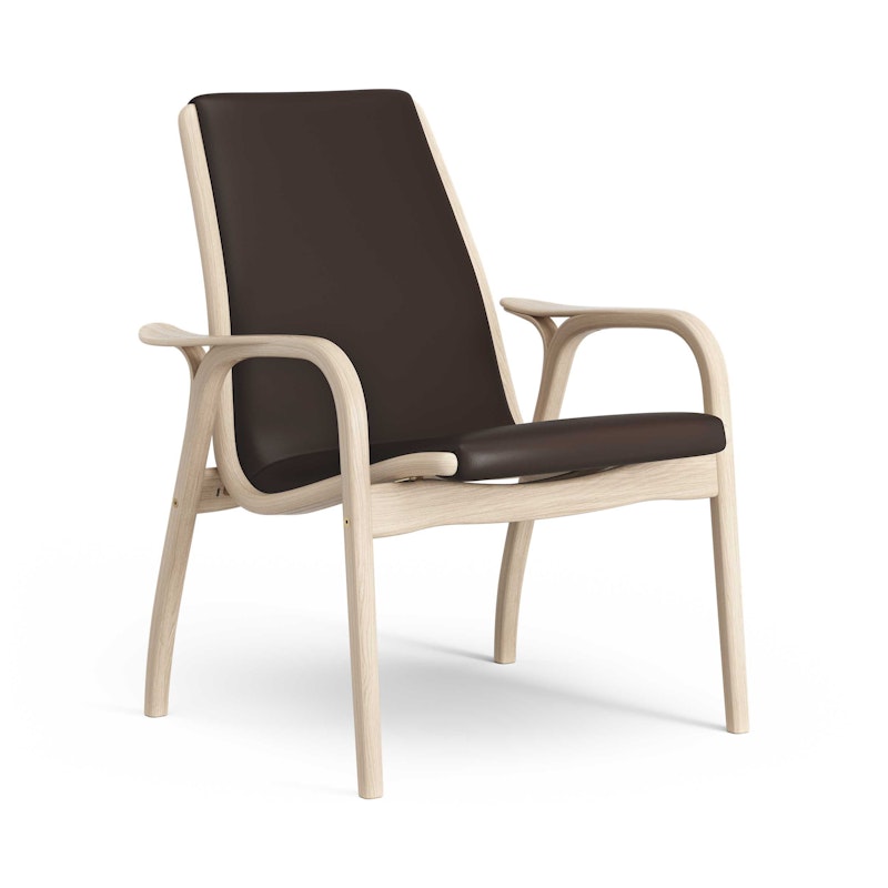 Laminett Armchair Leather, White pigmented Lacquered oak / Dark Brown