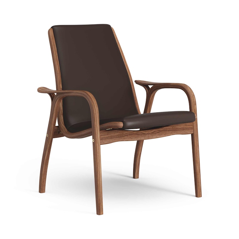 Laminett Armchair Leather, Lacquered Walnut / Dark Brown
