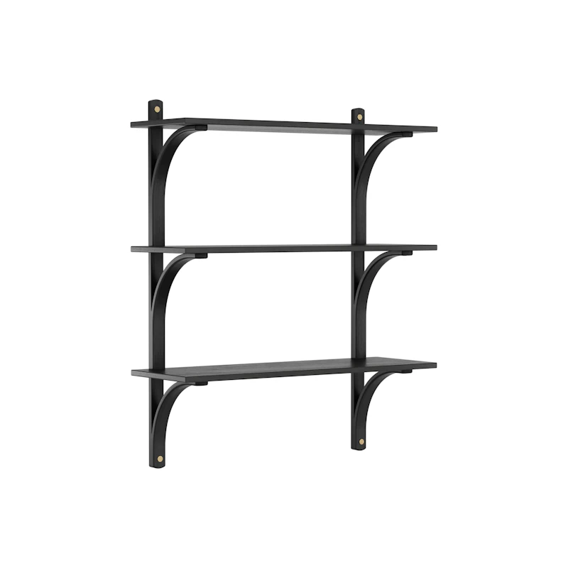 Levi Wall Shelf 90 cm Medium, Brass / Black Stained Ash
