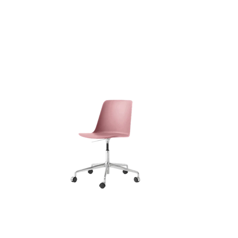 Rely HW28 Dining Chair without Armrests Swivel with Castors Soft Pink/Aluminium