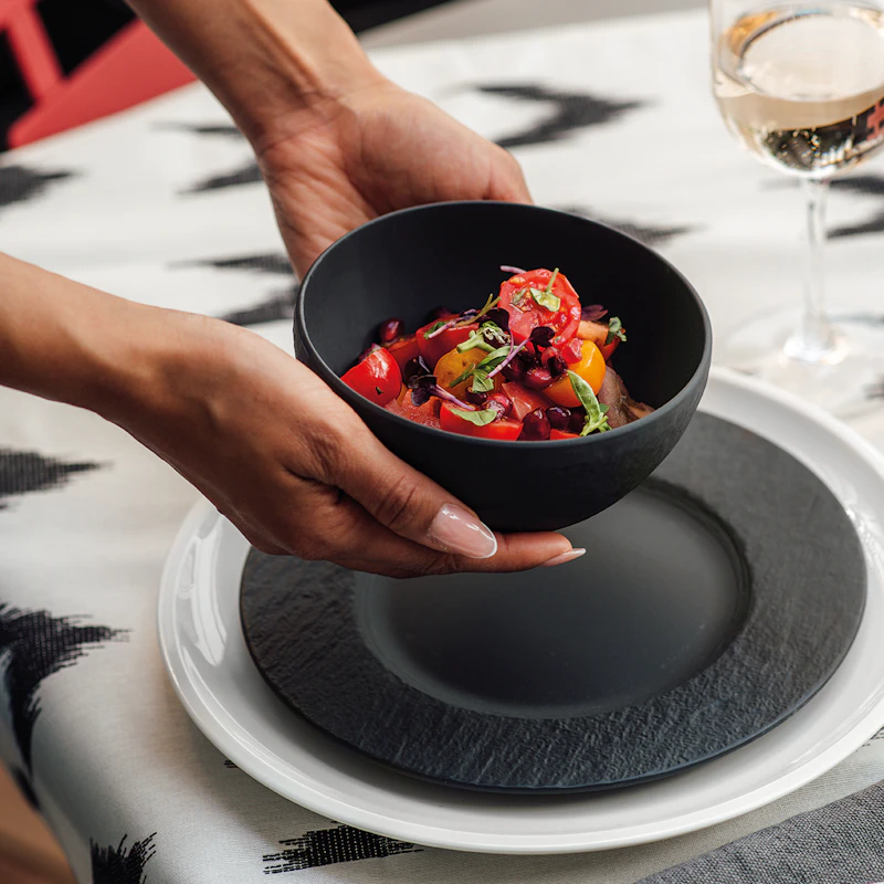 Villeroy & Boch Manufacture Rock Dessert Bowl – Flat Black, Slate-Look Ceramic, 13x13x4cm, Dishwasher & Microwave Safe