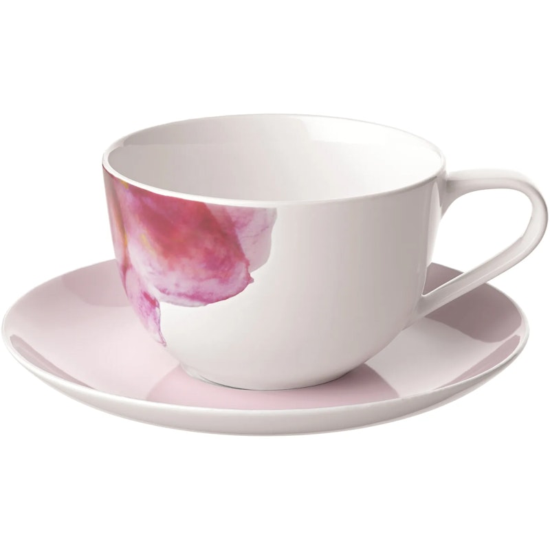 Rose Garden Breakfast Cup With Saucer, White / Pink