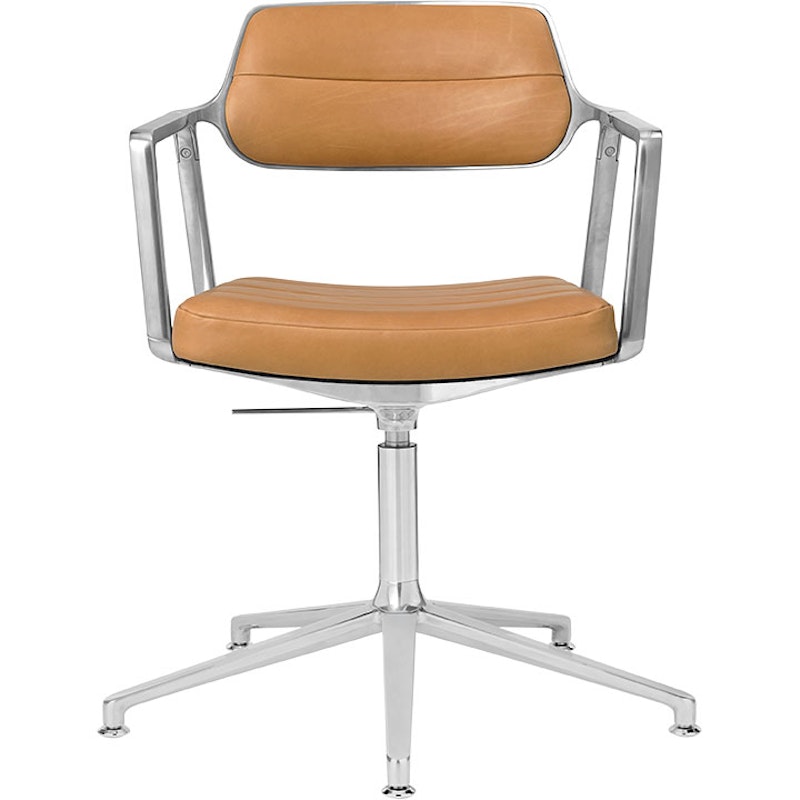 453+ Swivel Chair, Polished Aluminum / Camel Leather