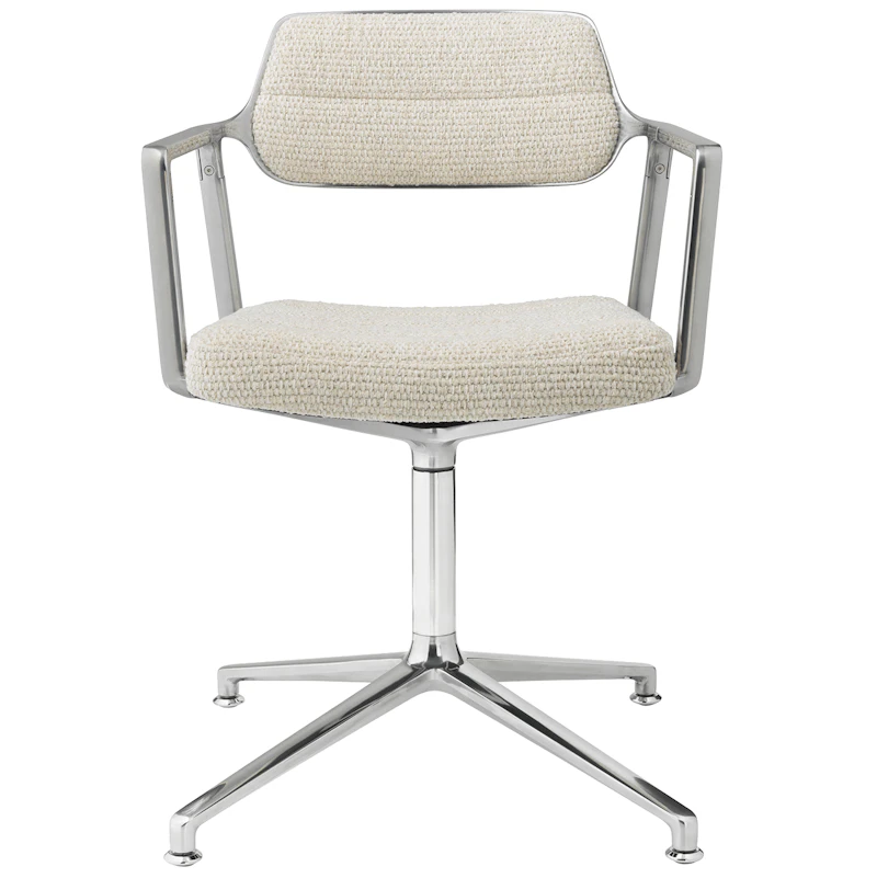 453 Swivel Chair With Feet, Polished Aluminium / Wavy Off-white